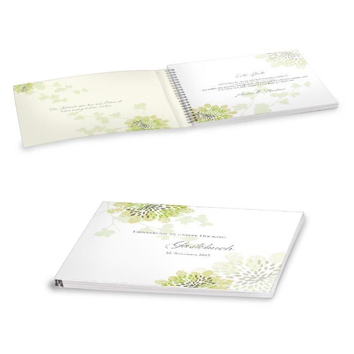 Verspieltes Gästebuch zur Hochzeit in Grün mit Softcover